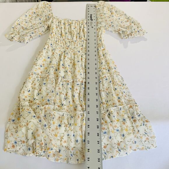 Blue Rain Dress Women S Beige Ditsy Floral Mini Puff Cottagecore Peasant Boho - Picture 9 of 12